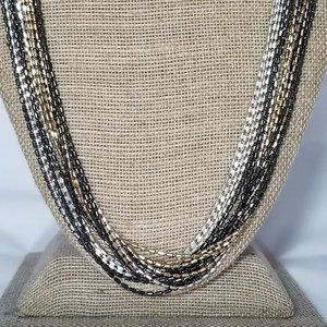 Multi Color 16 Strand Metallic Beaded Necklace EUC